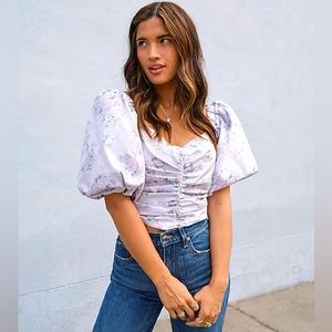 NWT Express lavender brocade puff top, size small - gorgeous floral royalcore